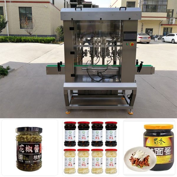 辣椒醬灌裝機-多功能化辣椒醬灌裝機生產(chǎn)線設(shè)備車間圖